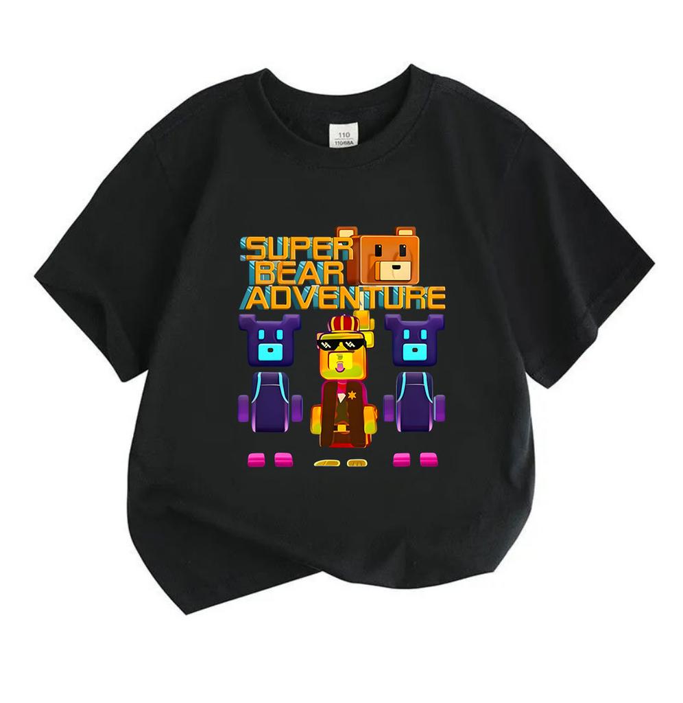Kids Boys Girls Crew Neck Short Sleeve 100% Cotton T-Shirt, Cute Super Bear Adventure Cartoon Printed Casual Soft Breathable Summer Tee for Children D