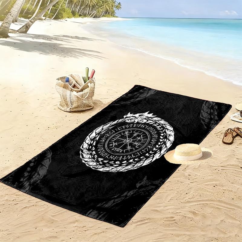 Nordische Mythologie Drachen und Runen 2D Flachdruck Strandtuch, Großes Weiches Schnelltrocknendes Handtuch für Strand Camping Schwimmen. NSTJ0928211