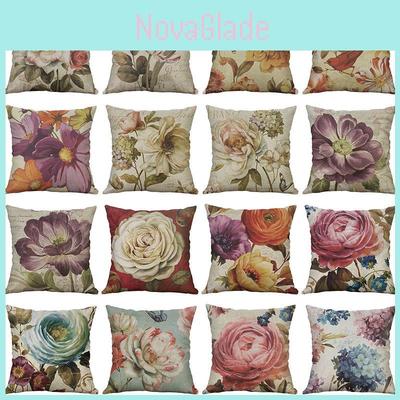 Premium Retro Flower Linen Pillow Case For Stylish Sofa Home Decor 18 Inches