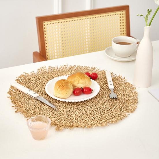 Heat Resistant Placemat with Tassel Edge Non-Slip Table Mat for Cups Plates Round Decorative Kitchen Dining Accessories