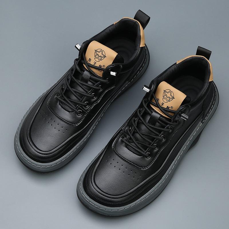 New leather board shoes men's high-top velvet thermal cotton shoes trendy versatile men's wide-headed casual shoes