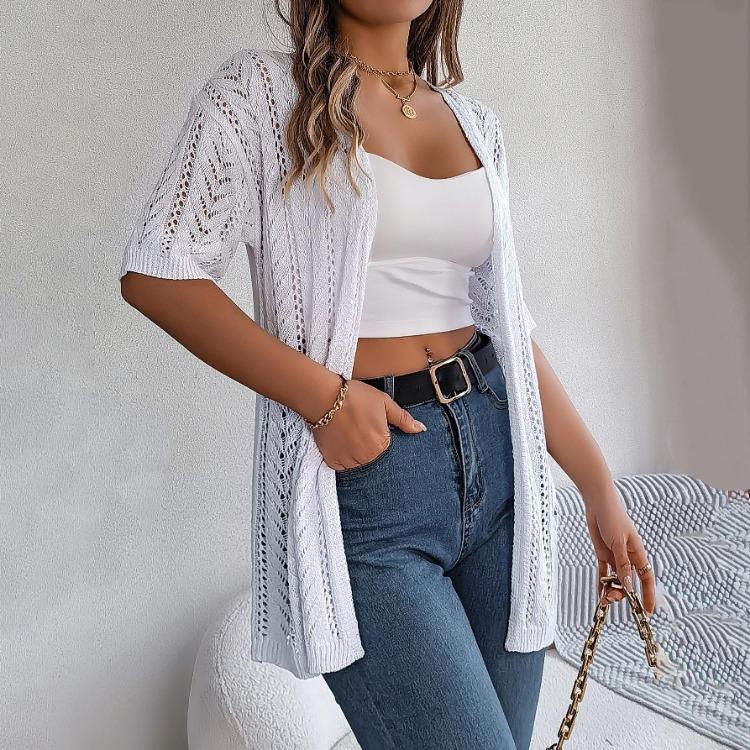 Eleganter Damen V-Ausschnitt Locker Gestrickter Cardigan Solider Karopullover Frühling Sommer Oberteile