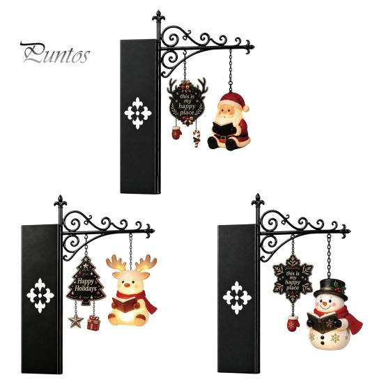Wall Mounted Holiday Light 2PCS Christmas Bookshelf Lamp, Resin Santa Claus Elk Snowman Hanging Lamp Light, Multi-Color Lighting Ornament for