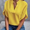 Summer New V-neck Shirt Solid Color Casual Short Sleeved Women's Shirt