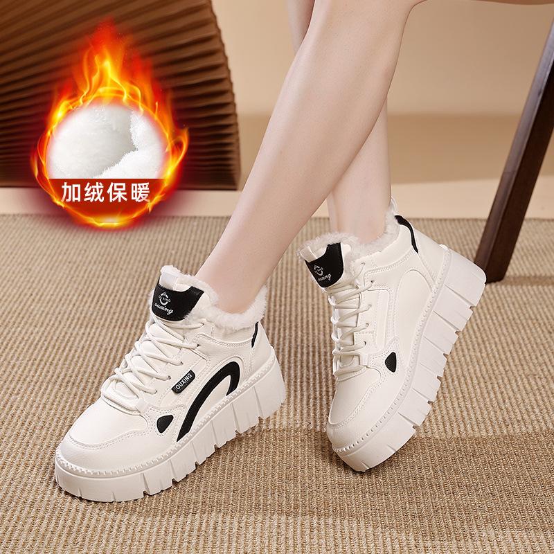 

Зимние бархатные высокие белые туфли, новая корейская версия, женские студенческие спортивные туфли для сноубординга, повседневные хлопковые туфли S 35