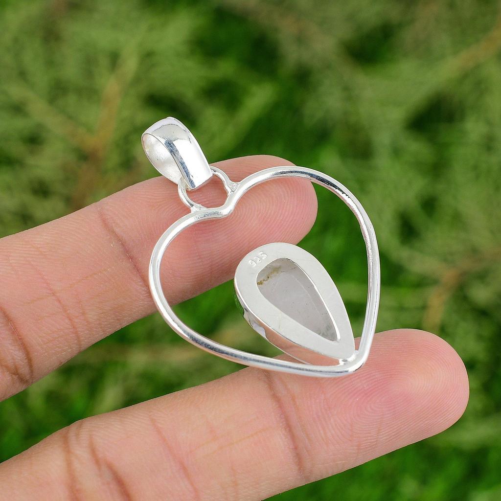 Daughters Day Deal Rainbow Moonstone Gemstone Heart Pendant Jewelry 925 Silver