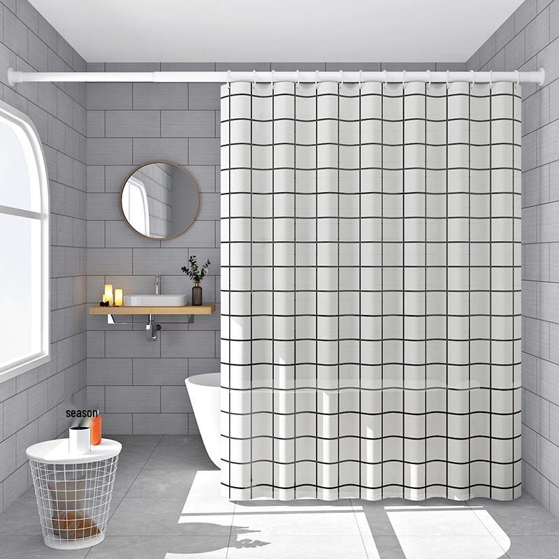 

Waterproof White Grid PEVA Shower Curtain Set