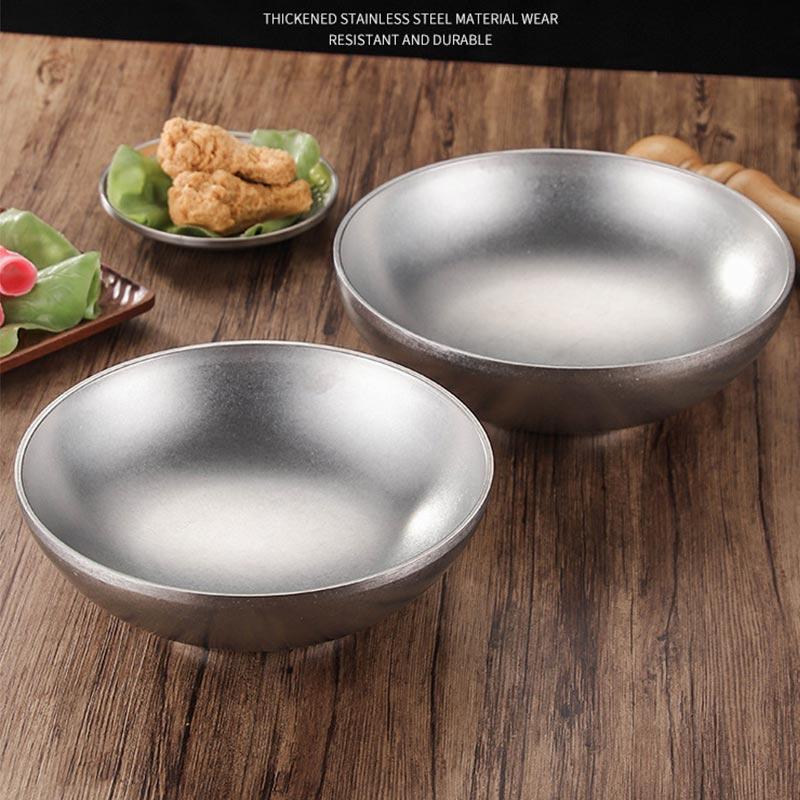 Vintage Nostalgic Stainless Steel Ramen Bowl Double Layer Dough Bowl Mixed Noodle Rice Soup Bowl Salad Bowl Cold Noodle Bowl