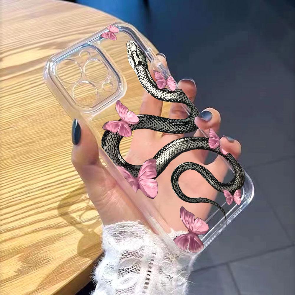 Snake with Pink Butterflies Phone Case for IPhone 17 15 16 14 13 12 11 Pro Max Plus 12 13 Mini TPU Protect Cover