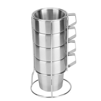 4 Stück Edelstahl Langlebige Kaffeetasse Becher mit Tassenhalter für Zuhause Kaffeeladen Gebrauch