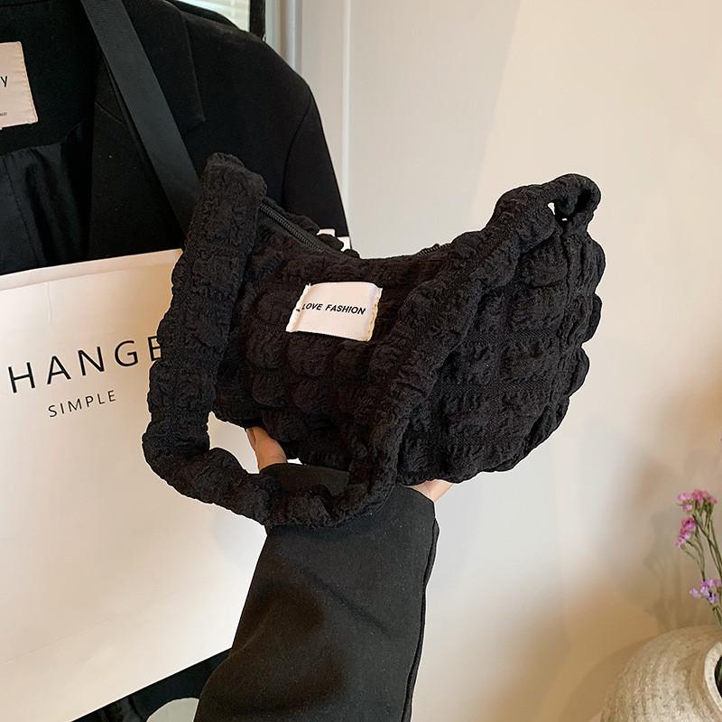 

Трендовая холщовая сумка через плечо 2024 лето новая модная сумка-тоут кроссбоди на молнии черная чёрный