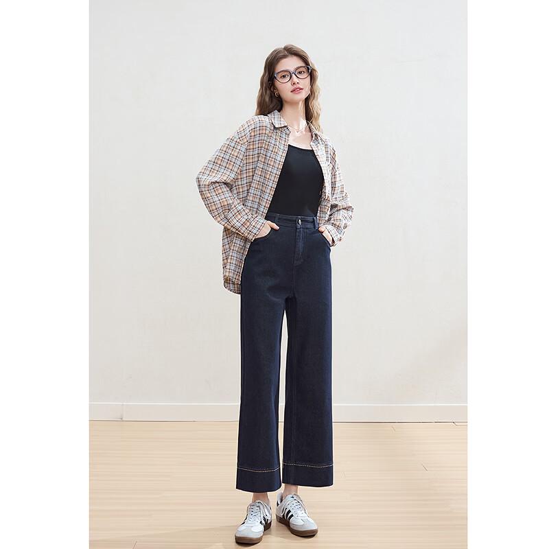 Betu Women's 2025 Spring High-Waist Ankle Straight Wide-Leg Jeans