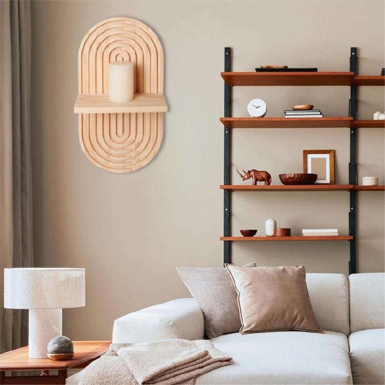 2Pieces Bohemian Wall Shelf Floating Shelves Oval Shape Storage Display Rack Hanging Shelf for Bathroom Bedroom Decors