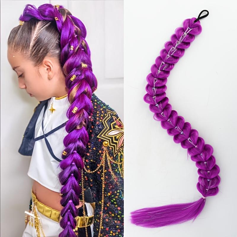 32inch Braided Purple Hair Ponytail with Tinsel Hair Wig Super Long Extensions Shiny Tinsel Hair for Kids Party Use Purple Wig