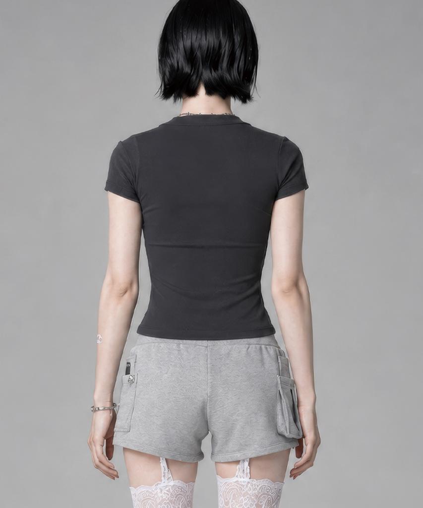 ETRE AU SOMMET Shirring Eyelet Bolero Top (Dark Gray)