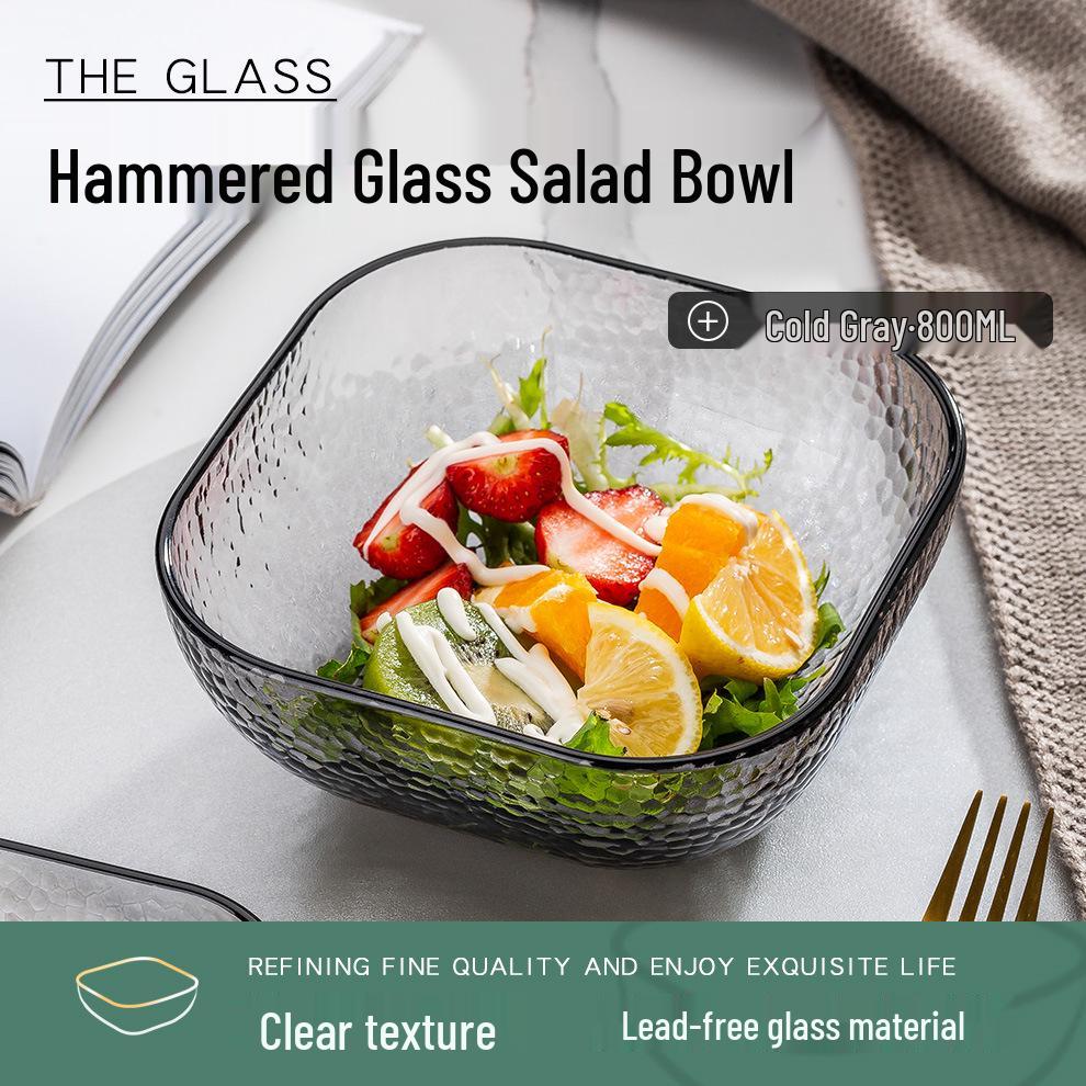 Čtvercová salátová mísa z tepaného skla na ovoce, dezerty a skladování - Elegantní domácí stolní nádobí