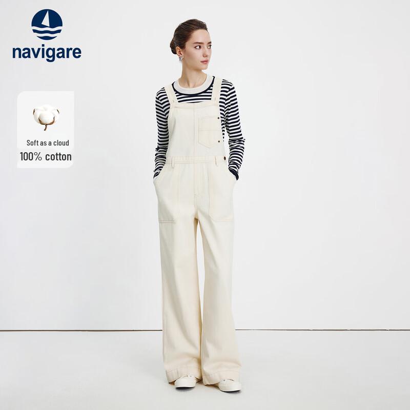 Navigare Women's Washed Cotton Straight-Leg Denim Overalls