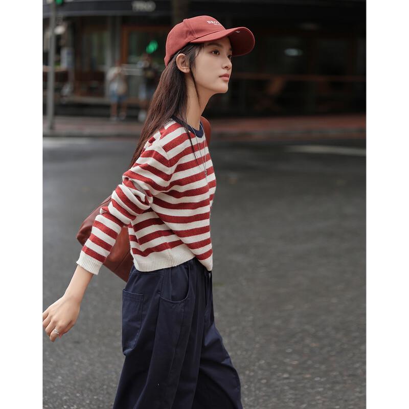 DeMana Women's Classic Stripe Round Neck Knit Sweater