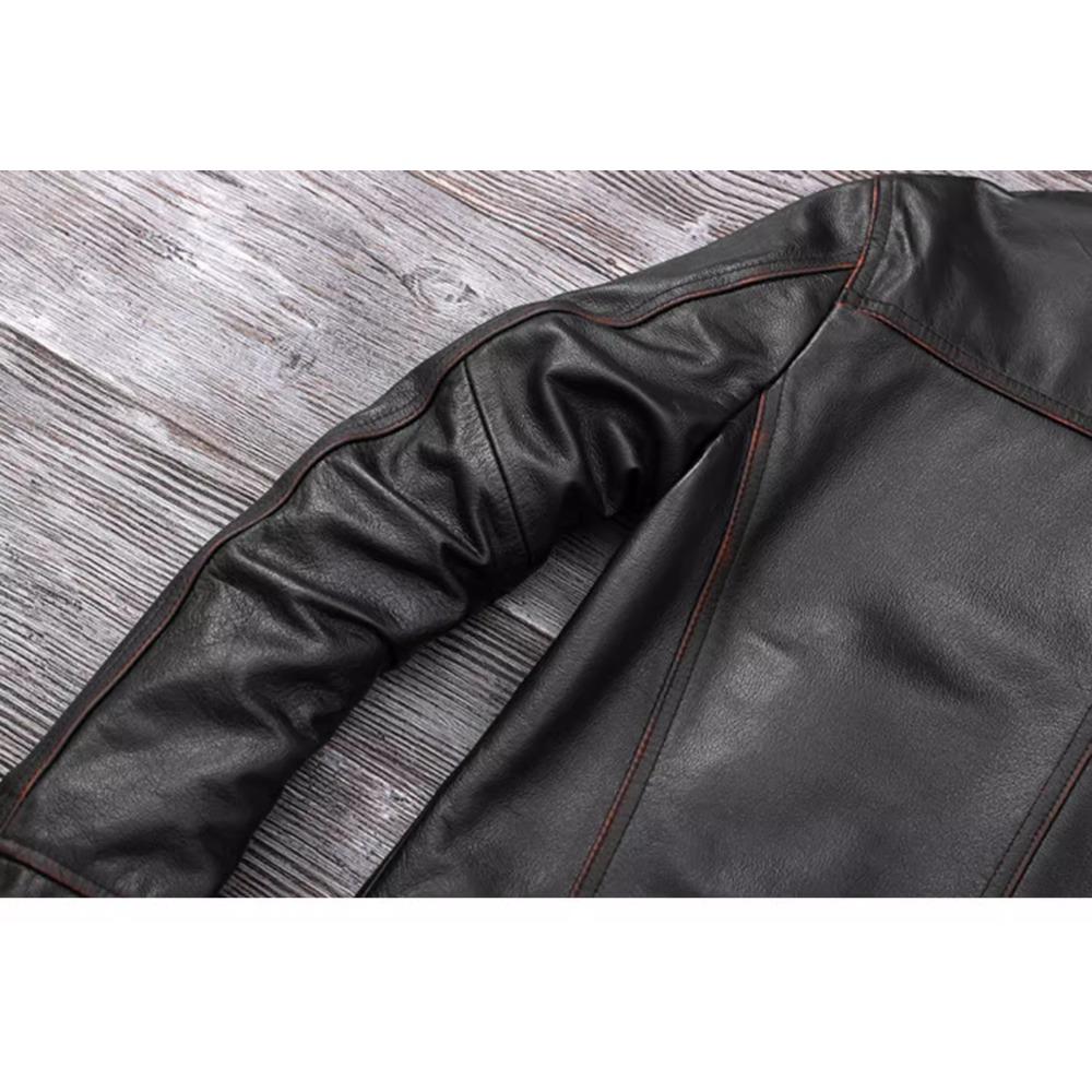 Giacca lunga da uomo in vera pelle, taglia cinese, classica, nera, in pelle di mucca, casual, in tessuto di pelle