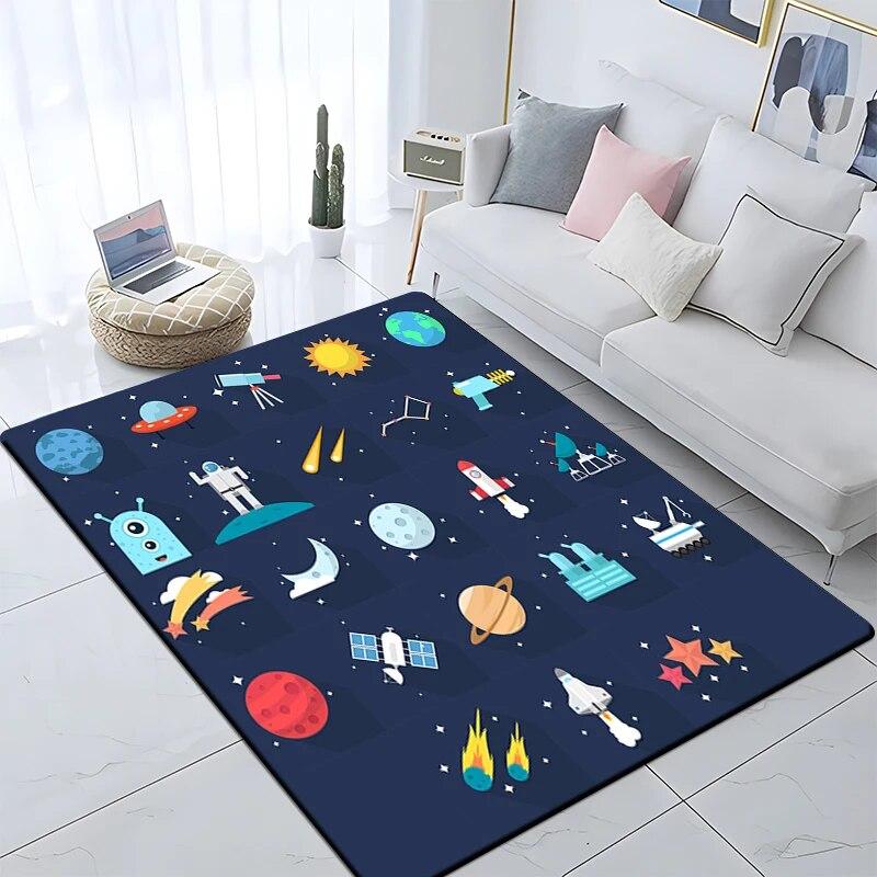 Cartoon Astronaut Children's Room Decorative Carpet Camping Cushion Play Aera Mat  Floor Mat Carpet Game Area Rug Floor Mats