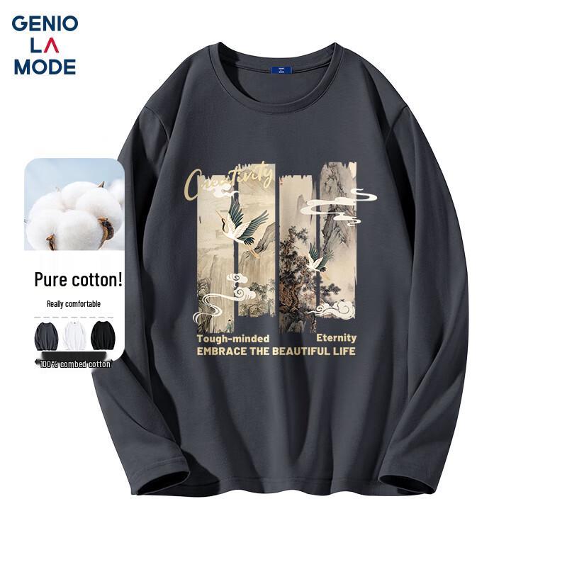 GENIOLAMODE Men s Heavyweight Cotton Long Sleeve T-Shirt L