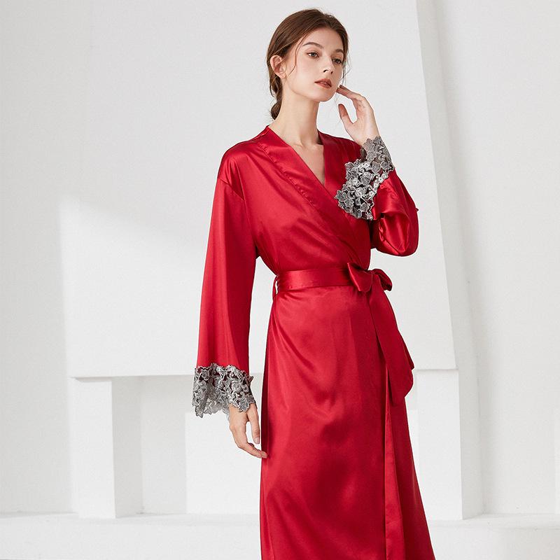 Women's Long Sleeve Belted Satin Robe - Autumn/Winter Pajama & Bathrobe