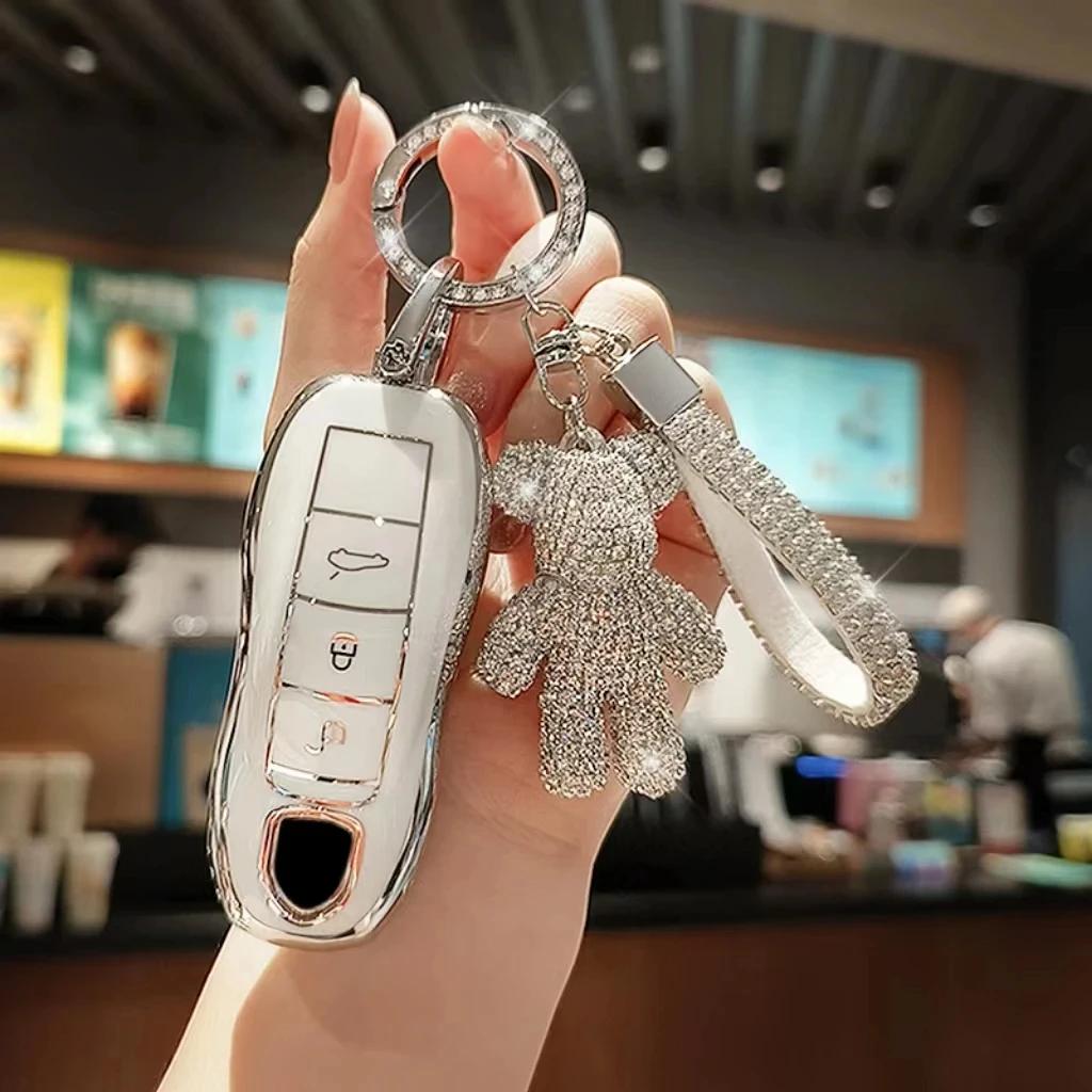 TPU Autoschlüsselhülle Abdeckung Keyless Schale Für Porsche Macan Boxster Cayman Panamera Spyder 718 911 9Ya 970 981 991 971 958 Schlüsselanhänger