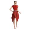 Womens Liturgical Dance Dress Metallic Shiny Cross Sequins Sleeveless Color Block Patchwork Irregular Hem Performance Gown