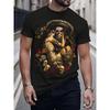 European Sizes This T-Shirt Is Made Entirely of And Features a Skeleton Design Surrounded by Roses. It Has a Casual Style with a Round