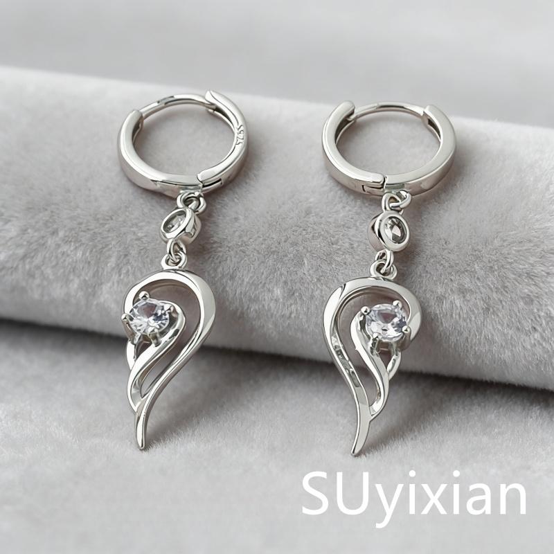 925 Sterling Silver Stylish Delicate Angel Wings White Zircon Wings Earrings Birthday Party Anniversary Gift белый