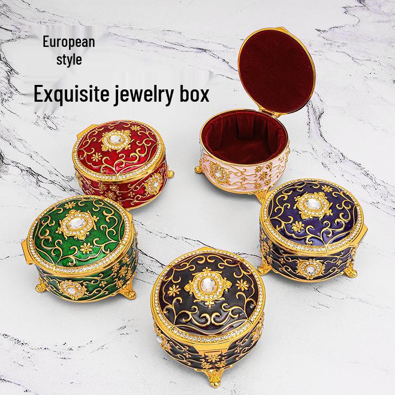 European Retro Luxury Princess Enamel Jewelry Box - Exquisite Metal Necklace Storage Box