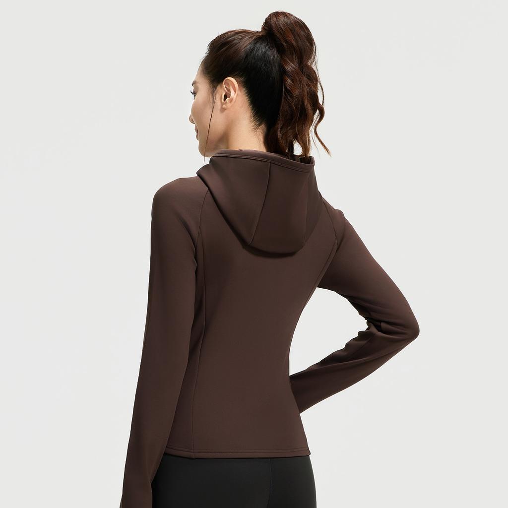 Autumn and Winter Plus Velvet Sports Jacket, Warm, Slim Waist, Women's Fitness, Hooded, Thickened Yoga Clothes
