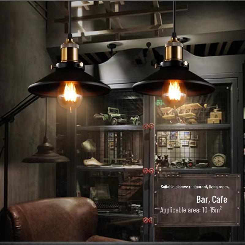 Industrial Black Retro Wrought Iron Pendant Lamp - Modern, Simple Design for Restaurants, Bars, and Hotels