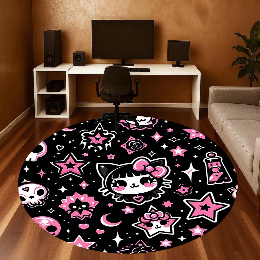 1pc cat star Round Chair mat Area Rug - Non-Slip, Floor Mat for Office, Bedroom, and Indoor Decor -1002012