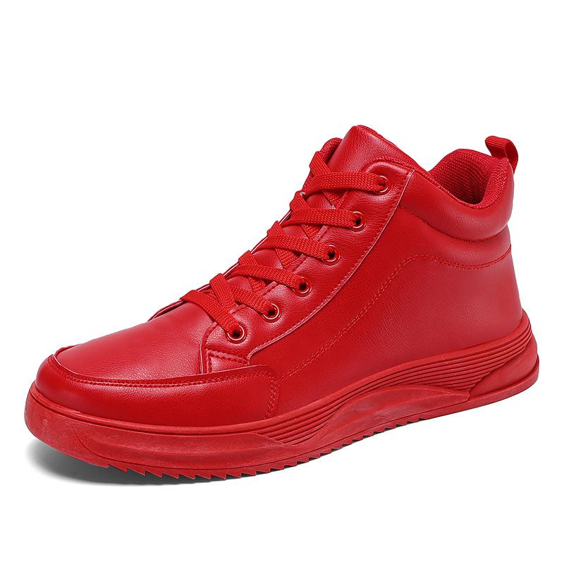 Men's Shoes 2024 Spring New Trend Versatile China Red Natal Year High Top Leather Shoes Casual Sports Board Shoes Trendy Shoes