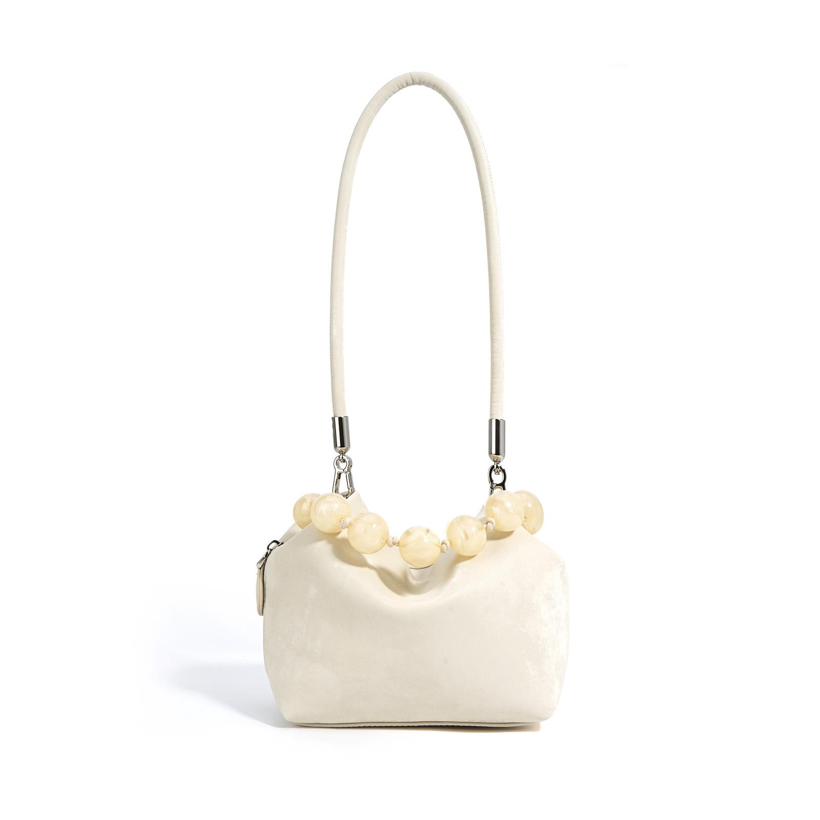 

2025 Современная китайская сумка-ведро из коровьей кожи через плечо и на плечо - Серебристая белый