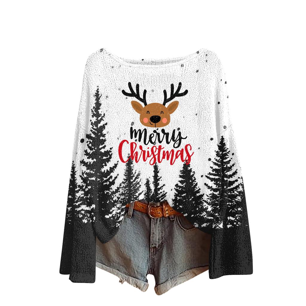 Damen Herbstpullover Langarm Druck Tops Pullover Locker Schick Lässig Basic Kleidung