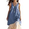 Abito da Spiaggia Casual Estivo da Donna con Scollo a V Senza Maniche in Cotone e Lino