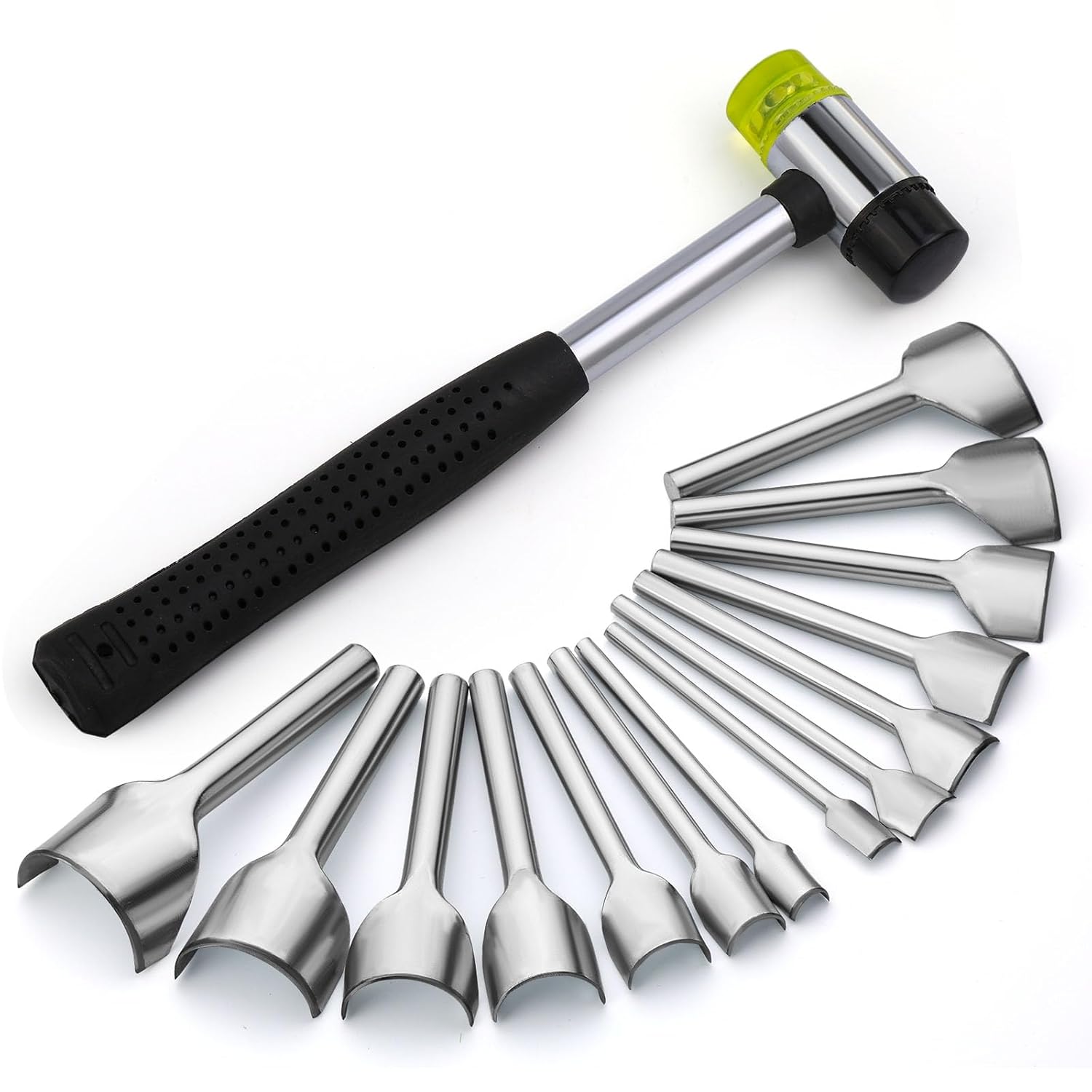 14 Sizes Leather Corner Punch Set, Half-Round Punch, End Punch Kit with Double Sided Nylon Hammer for Belts, Purses and DIY Leather Products, 10-40mm