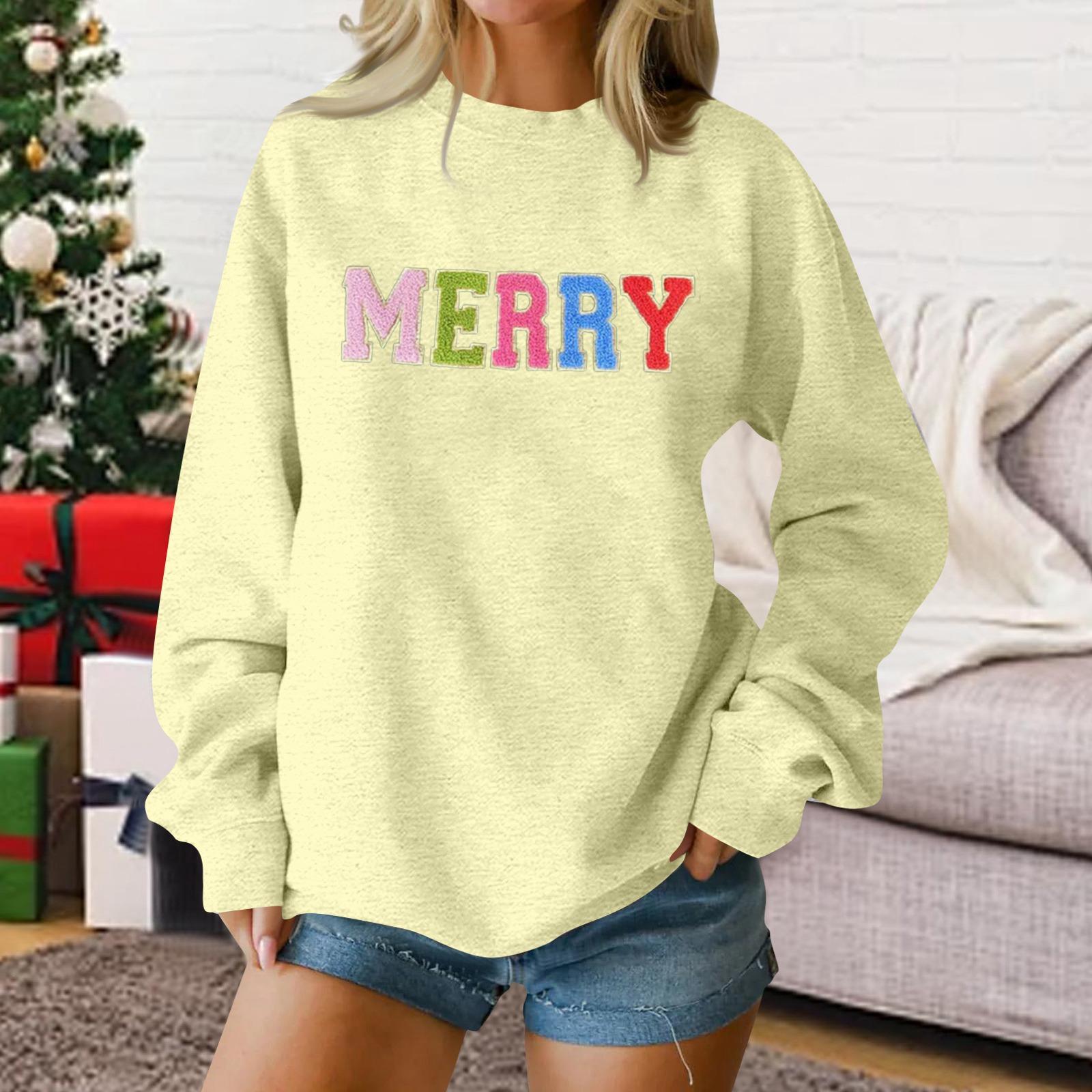 

Женский модный повседневный пуловер с длинными рукавами, свободный, с рождественским принтом, с круглым вырезом, худи, толстовка XXXL хаки