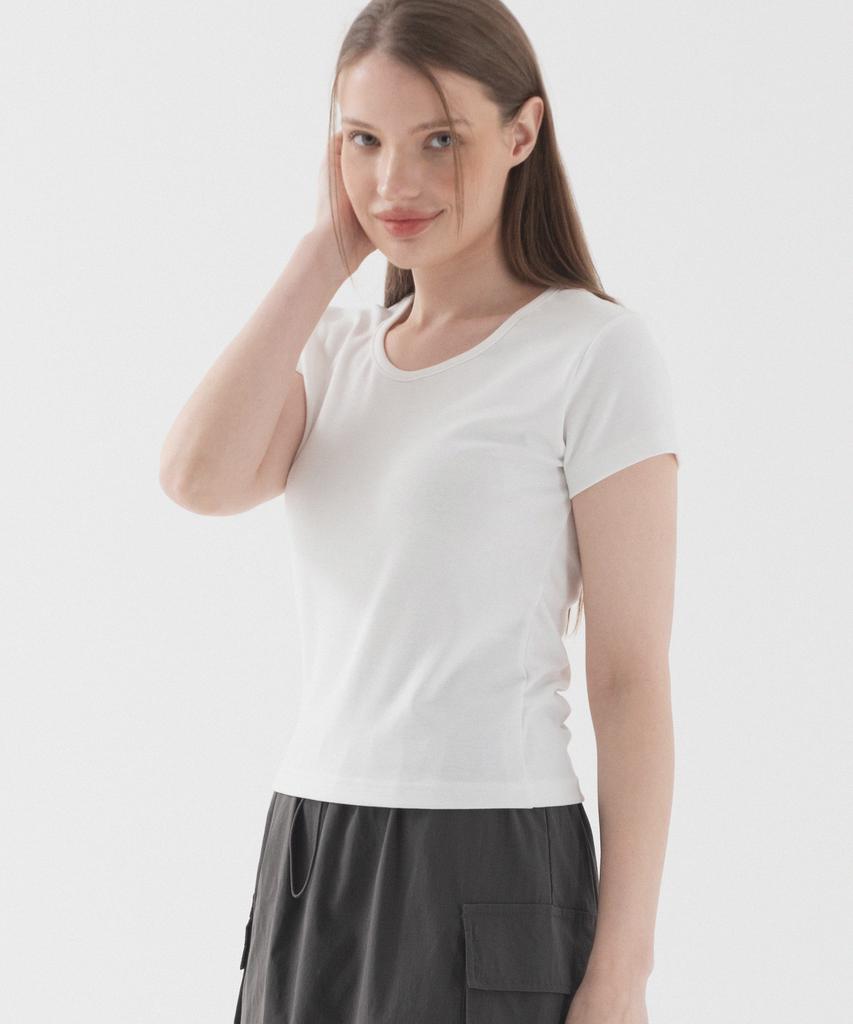 PIANER Slim Fit Round Neck Short Sleeve T-Shirt (White)