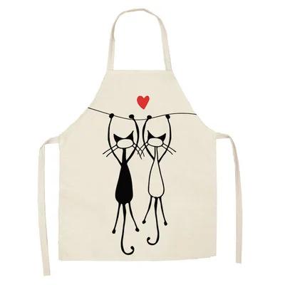 1Pcs Apron Cotton Linen Cooking Cute Cat Printed Home Sleeveless Aprons Men Women Baking Accessories Household Kitchen Supplies