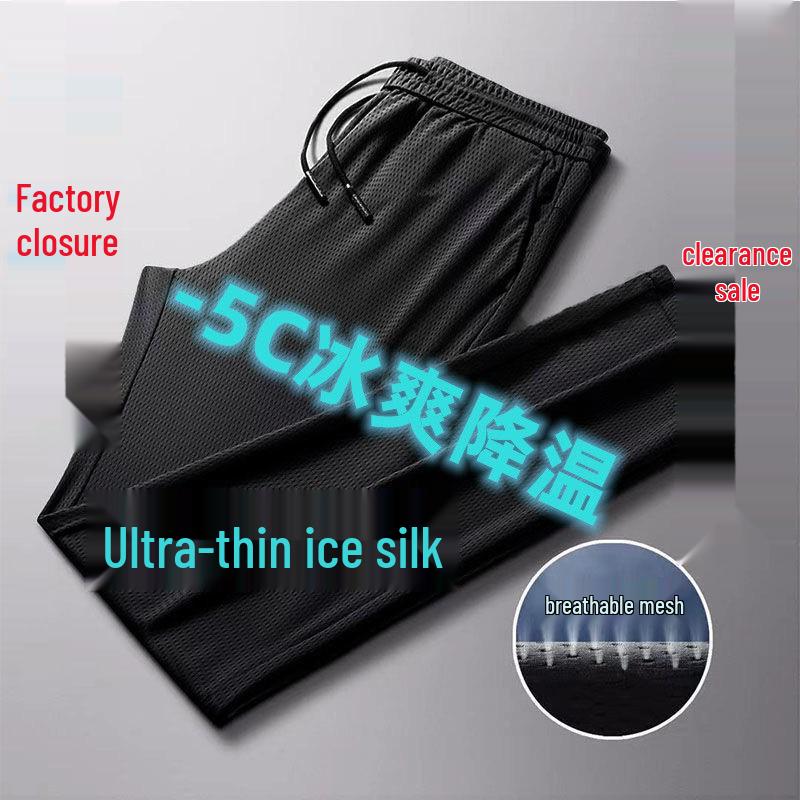 Affordable Men's Wide-Leg Ice Silk Mesh Quick-Dry Plus Size Casual Pants for Summer