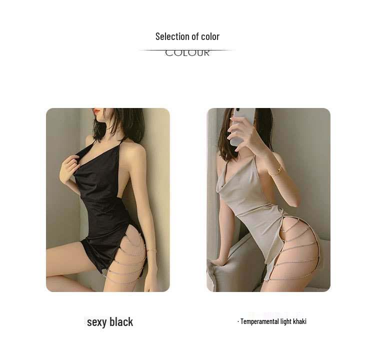 Aesthetic Sexy Lace Lingerie Set: Backless Slit Camisole Nightgown