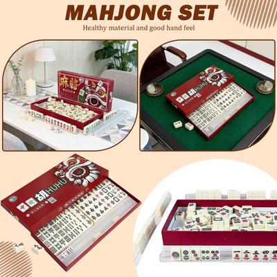Portable Mahjong, Table Games Portable Travel Set 144 Pieces Chinese Mahjong Classic Traditional Chinese Dominoes Home Table Games