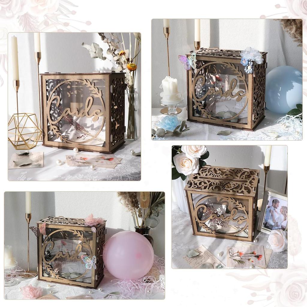 Black Acrylic Wedding Card Box Gift for Wedding Reception, DIY Wedding Envelope Money Card Box for Wedding Decorations