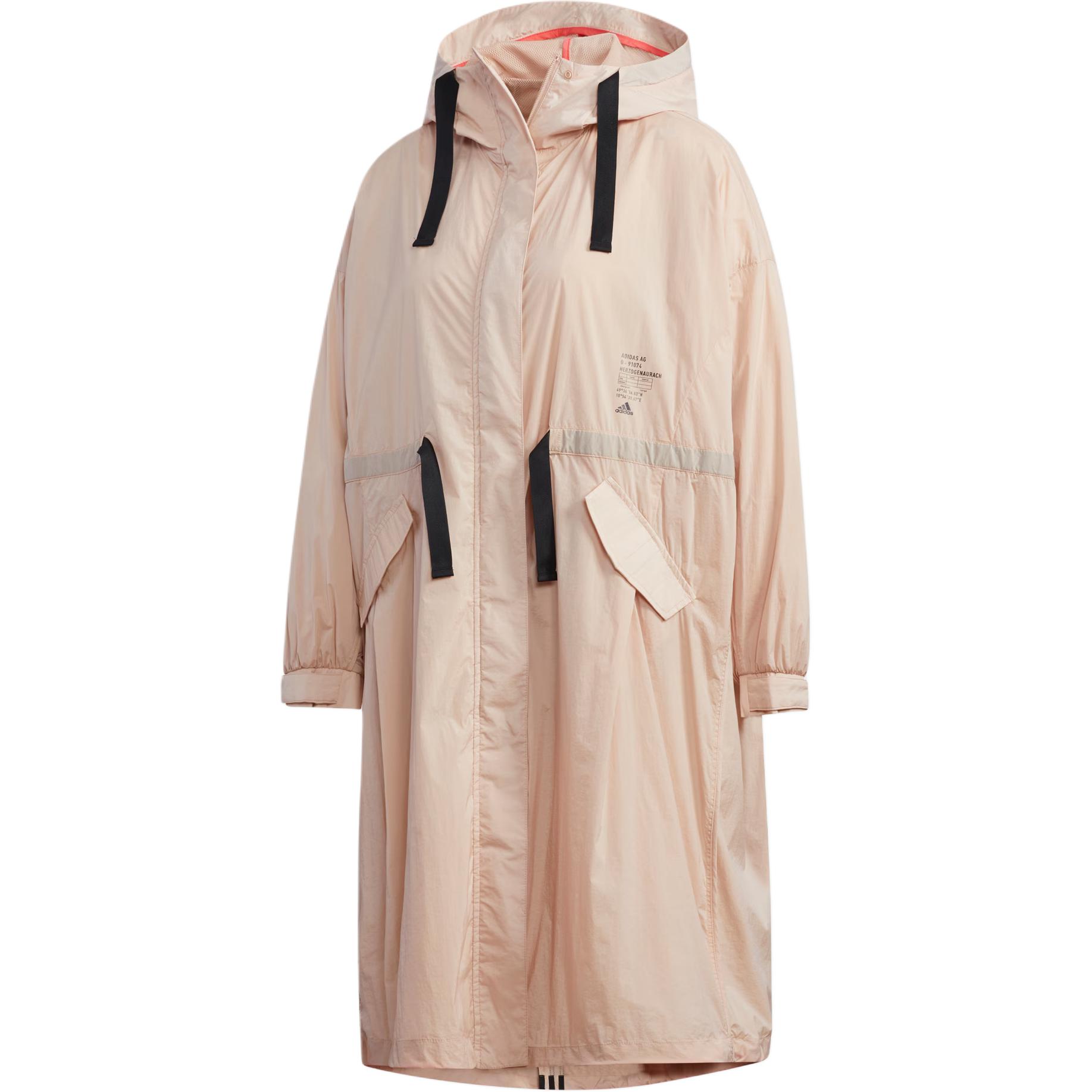 Adidas Women s Woven Hooded Mid-Length Windproof Casual Sports Jacket Pearl Pink GF0120 XS