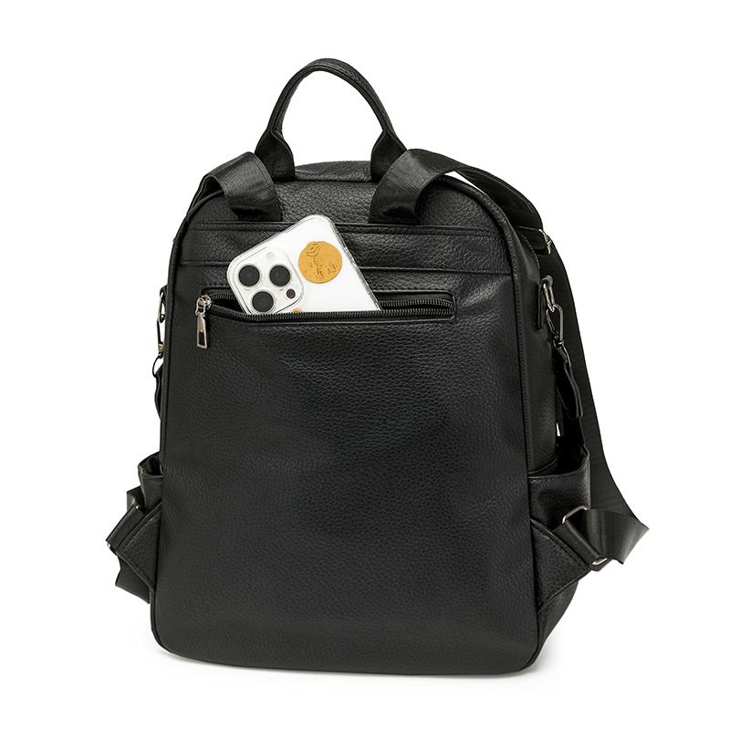 PU Convertible Backpack with Dual Front Vertical Zippers Casual Daypack for Women Daily Travel
