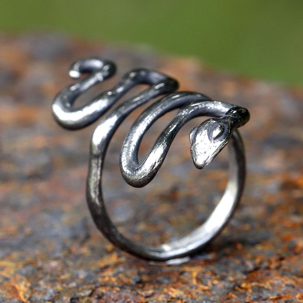 New New Vintage Stainless Steel VIKING Snake Head Ring For Men Special Design Animal Punk Jewelry Free Shipping