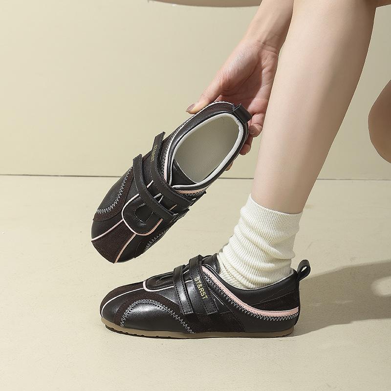 2025 new retro red French Mary Jane shoes women's Velcro casual ballet single shoes flat shoes women